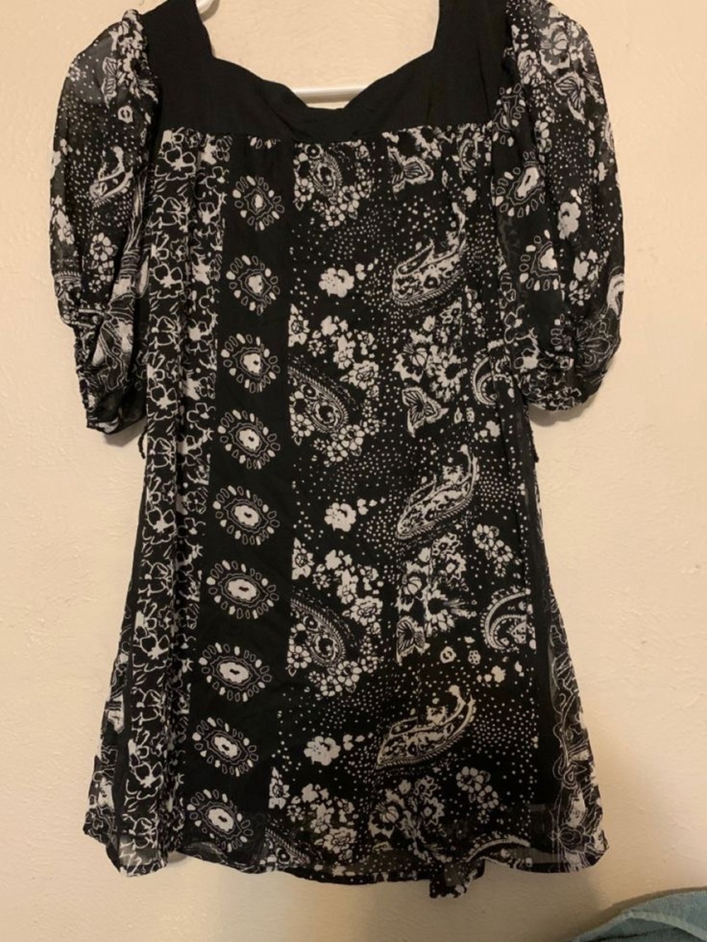 Milano Black and White Paisley Square-Neck Peasant Blouse